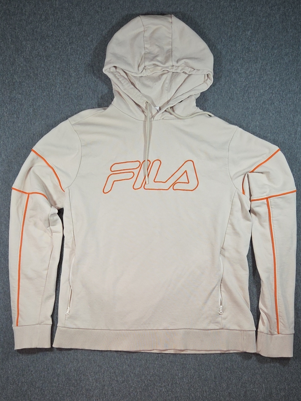 FILA Men’s Cream Pullover Hoodie with Orange Piping